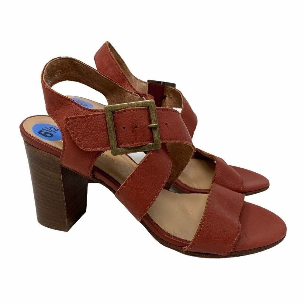 NEW Avellini Women's Slingback Sandals Red Cross Stap Block Heels Italy 6.5